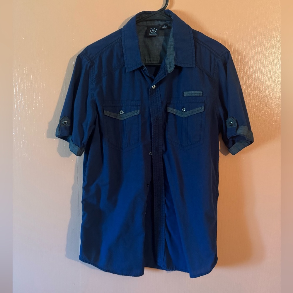Burnside Blue Short Sleeve Button-Up Shirt | Size Medium